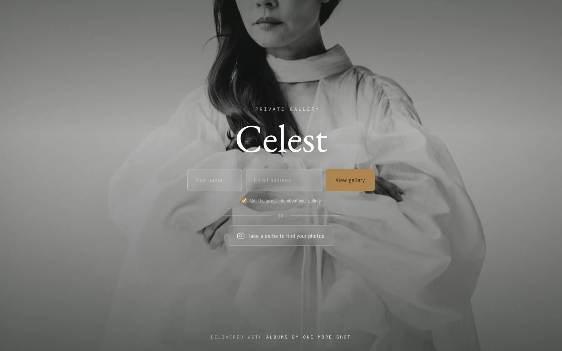 A gallery entrance: full-screen cover, title and guest login