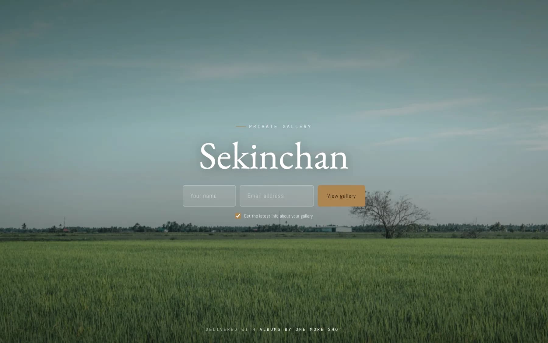 A gallery entrance: full-screen cover, title and guest login